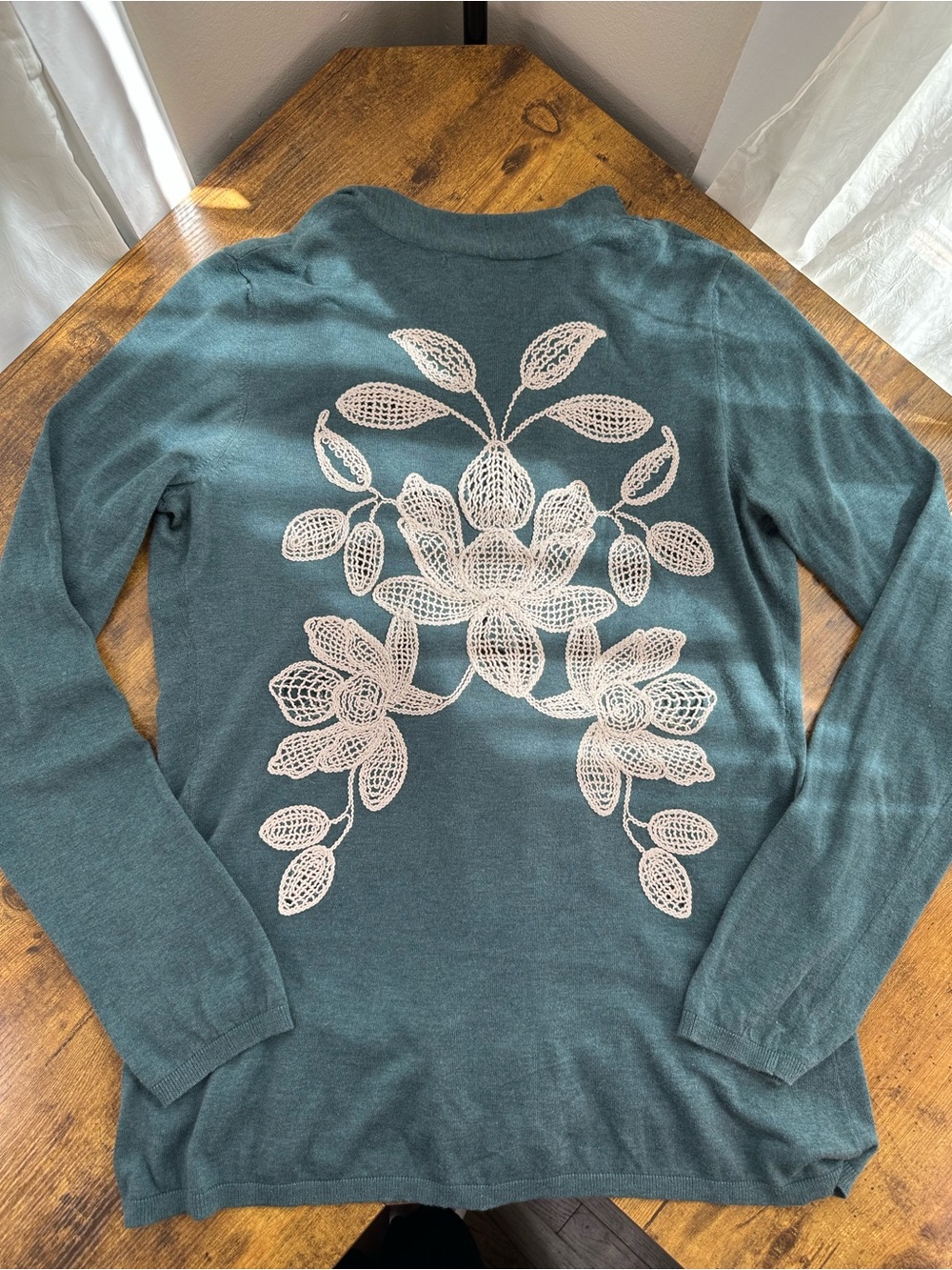 Anthropologie Knitted & Knotted Morning Petals Embroidered Open Cardigan, Large - Picture 6 of 11